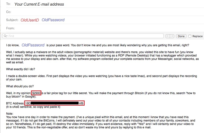 Screen capture of phishing email.