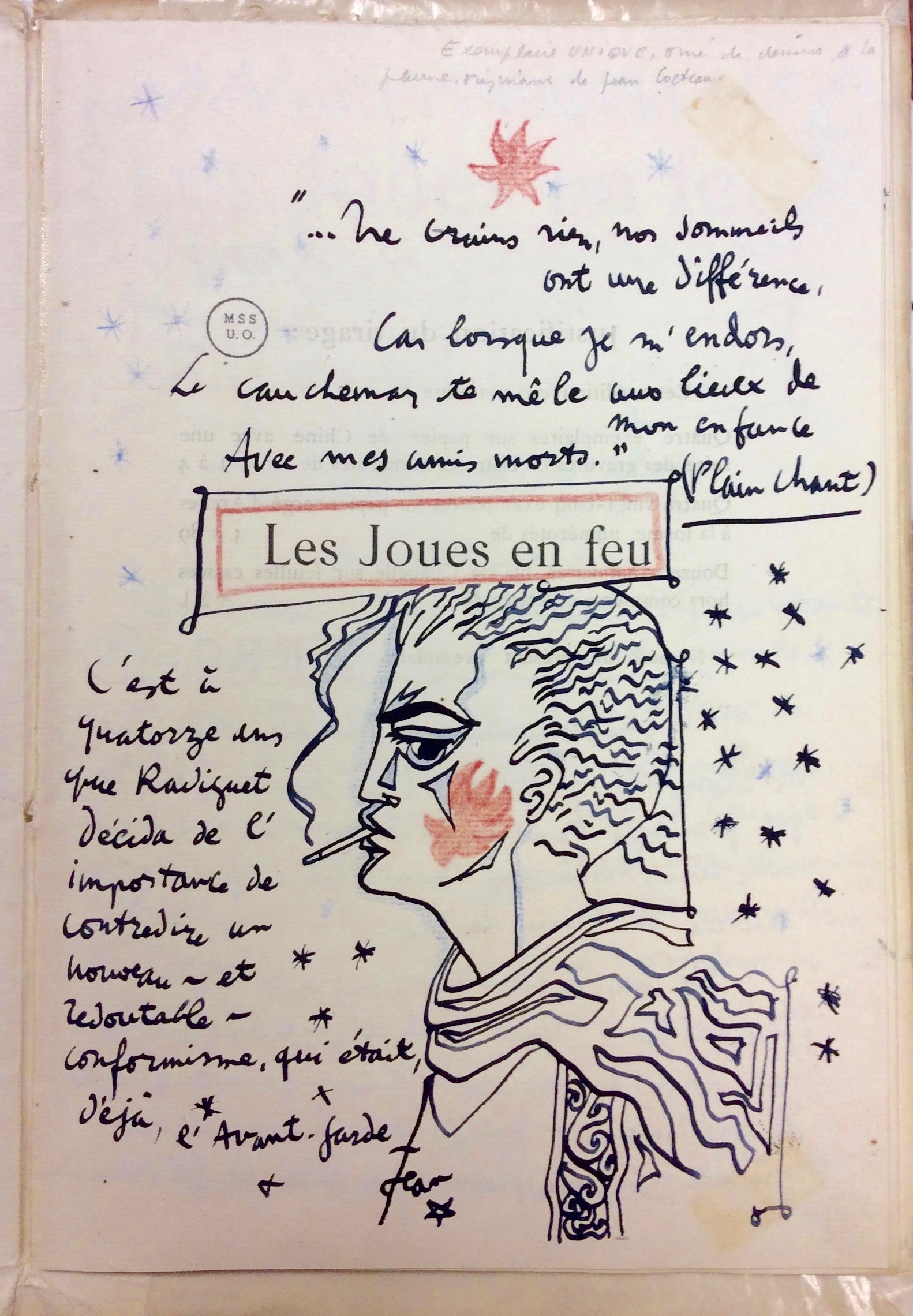 Les Joues en feu - Recueil de poèmes de Raymond Radiguet, Collection des manuscrits français, 30-005-S18-F3, ©Archives aet collections spéciales