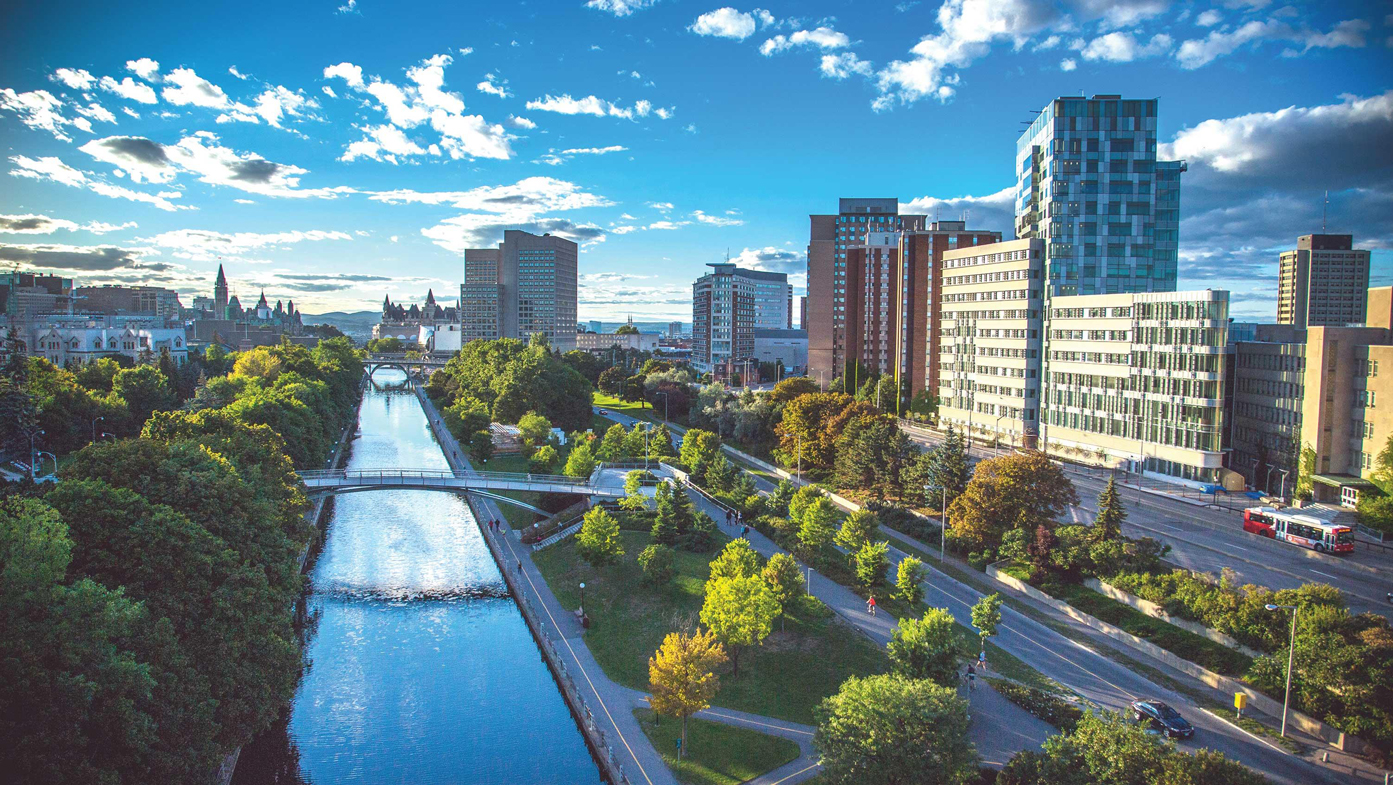 Aerial view of Ottawa and Rideau Canal