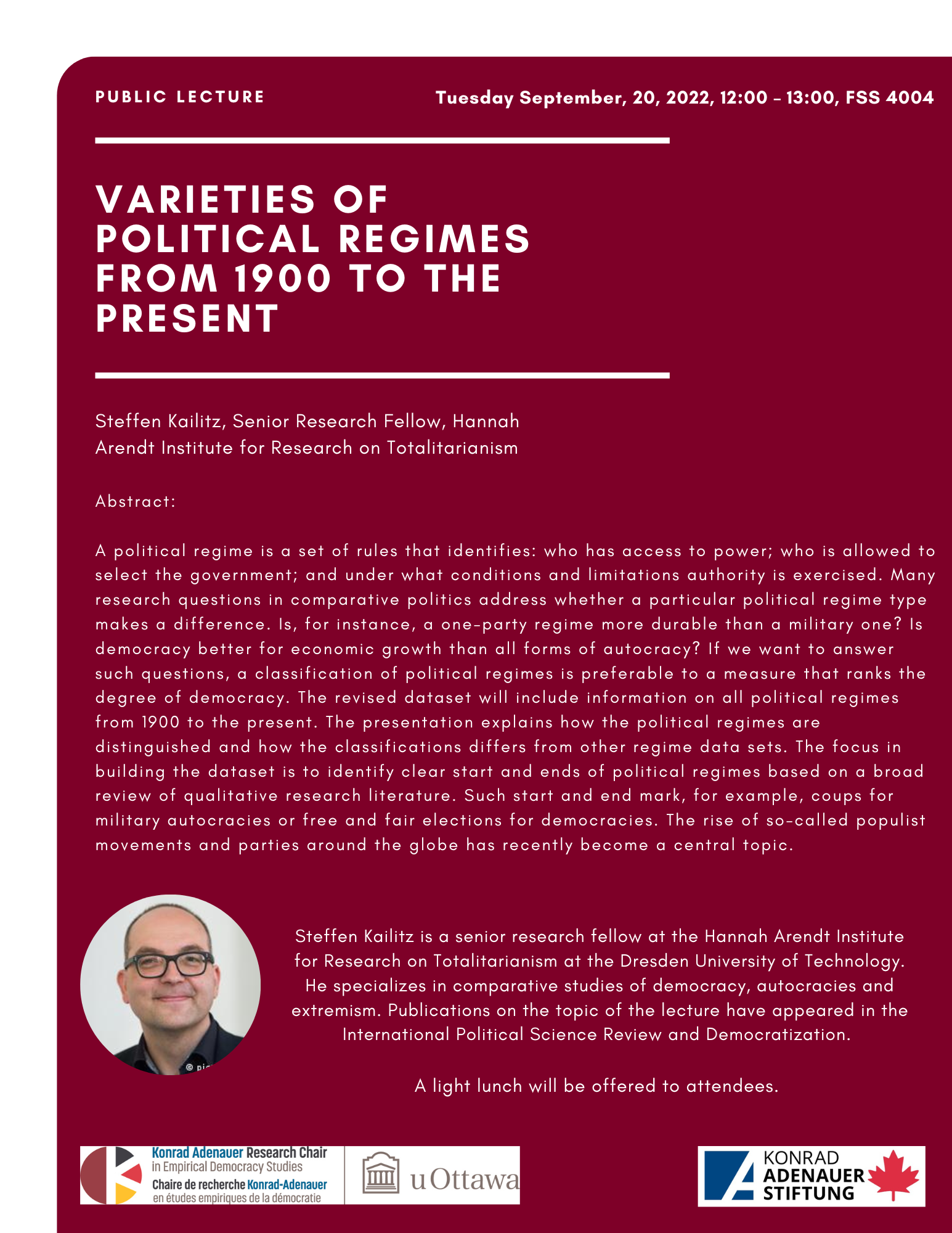 Public Lecture: Varieties of Political Regimes From 1900 To The Present