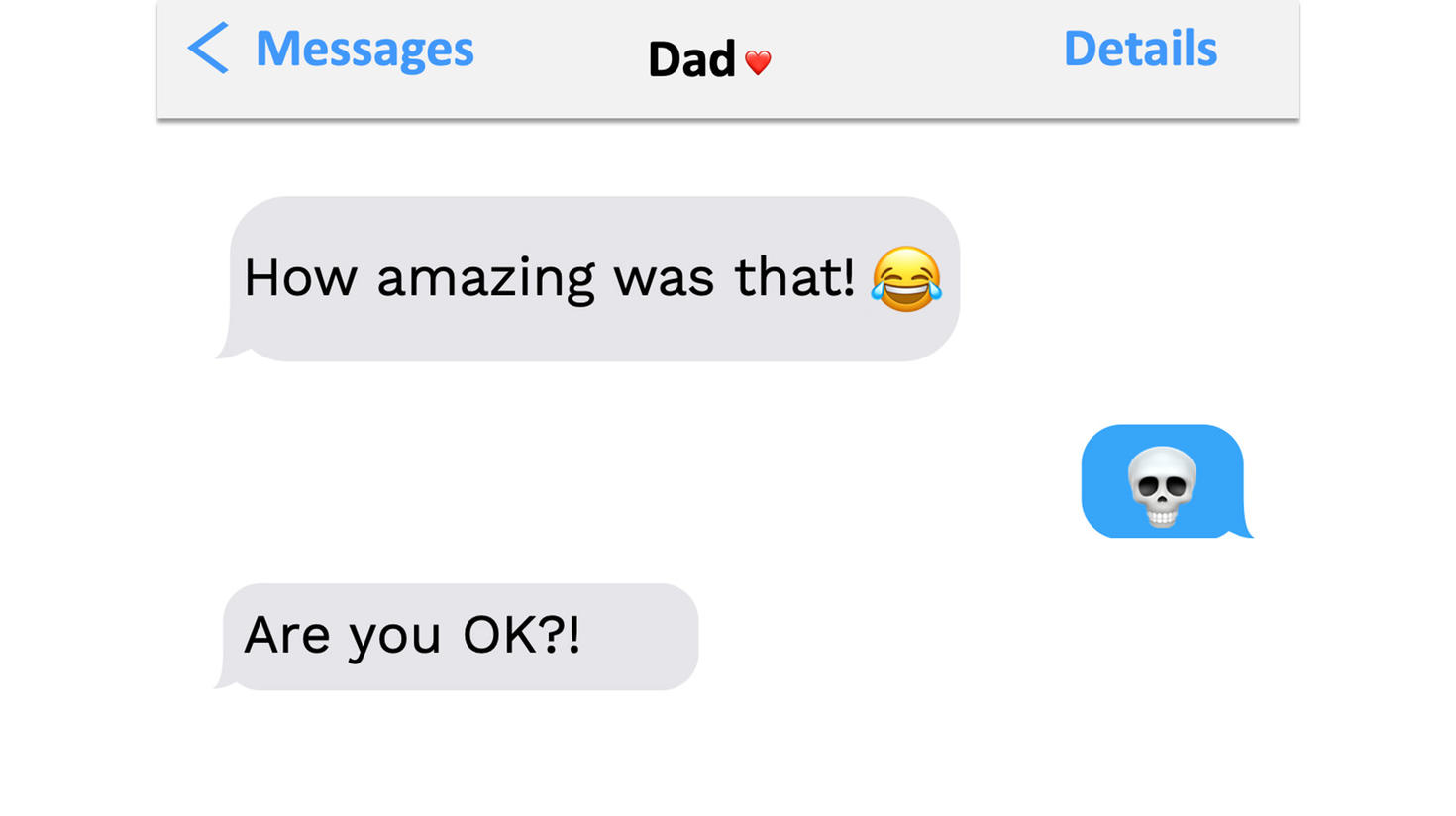 Screenshot of messages between dad and child using emojis